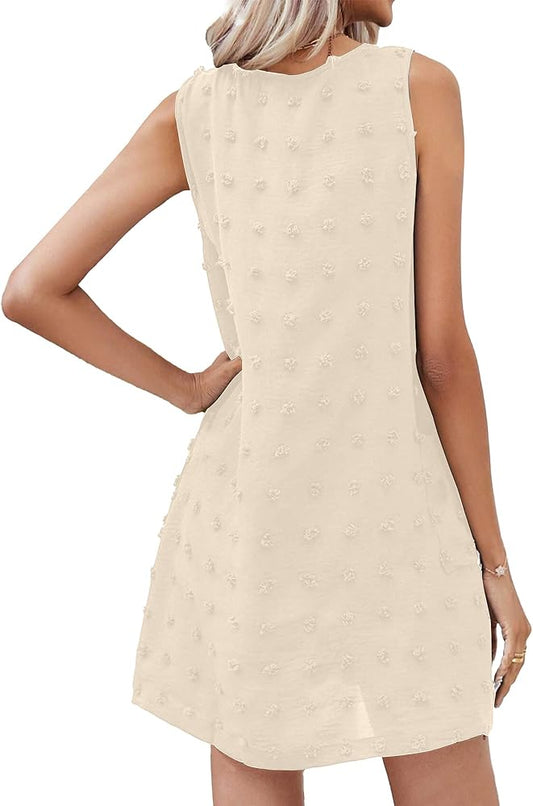 Moss Rose Beach Vacation Clothes for Women Sundresses Swiss Polka Dot Beach Cover Up V Neck Tank Dress with Pockets