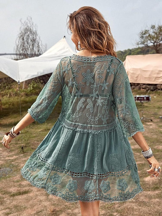 Moss Rose Women's Lace Bathing Suit Cover Up V-Neck Coverups Swimwear Swimsuit Swim Beach Dress Beachwear