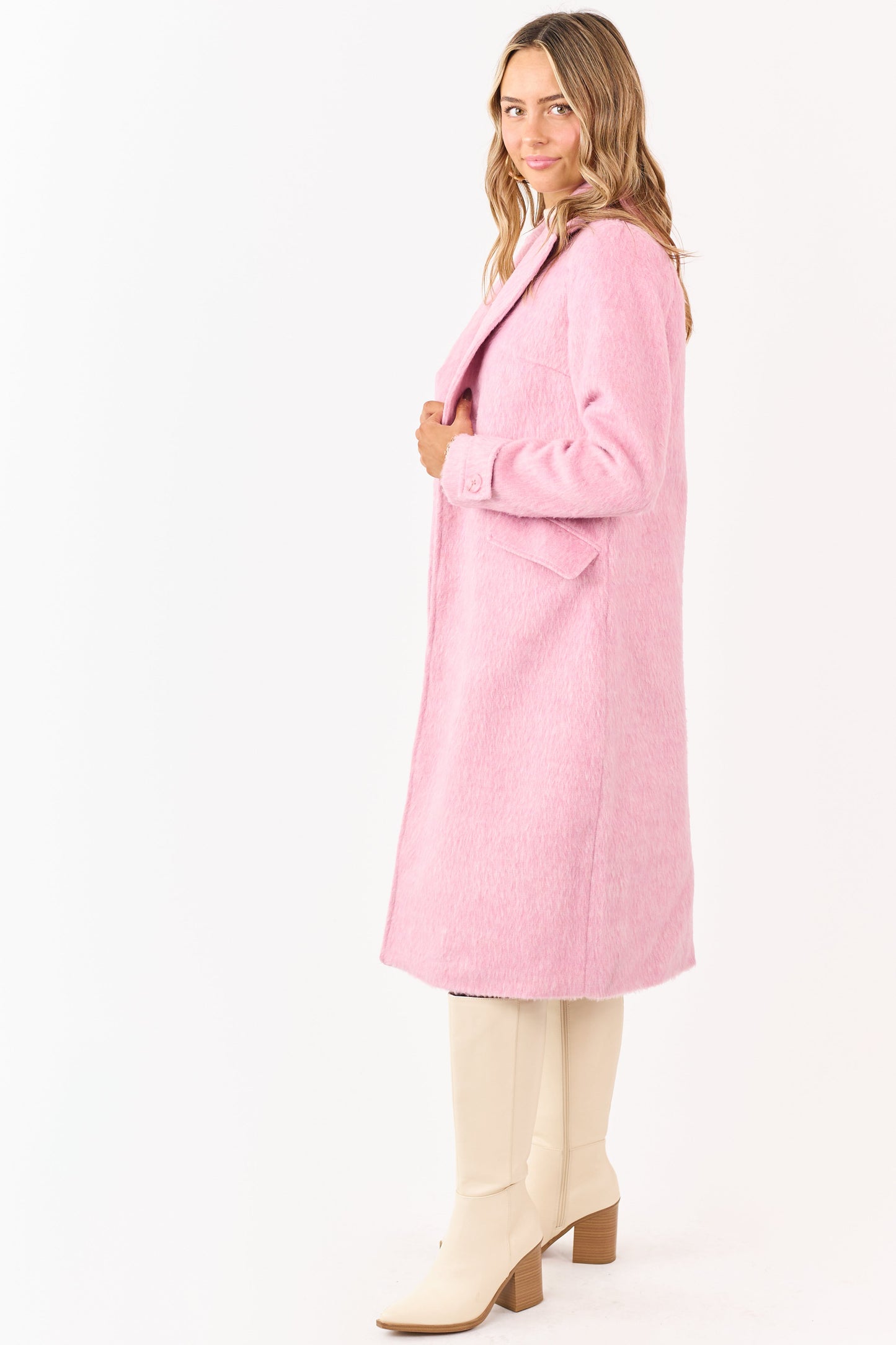 Baby Pink Eyelash Texture Longline Trench Coat