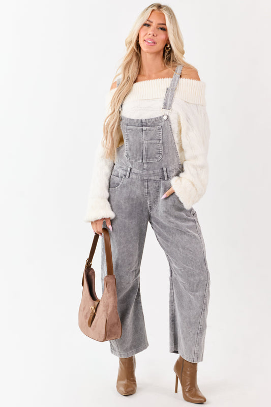 Lovelo Graphite Corduroy Straight Leg Overalls
