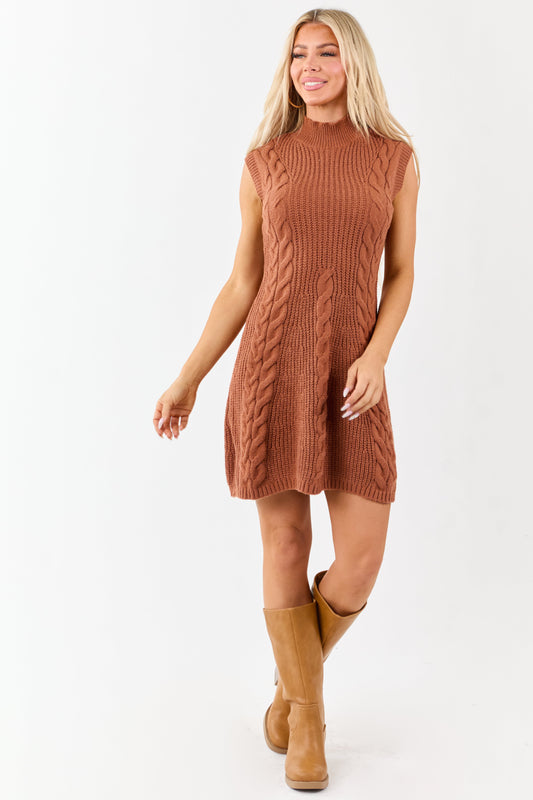 Lovelo Spice Mock Neck Cable Sweater Short Dress