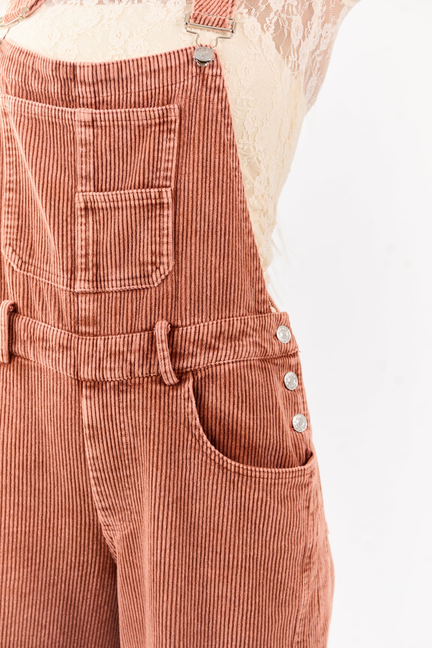Lovelo Terracotta Corduroy Straight Leg Overalls