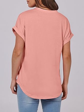 2025 Short Sleeve Henley Tops V Neck Blouses