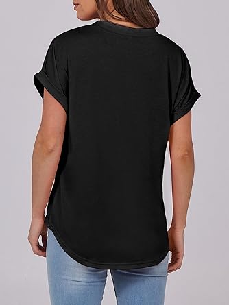 2025 Short Sleeve Henley Tops V Neck Blouses