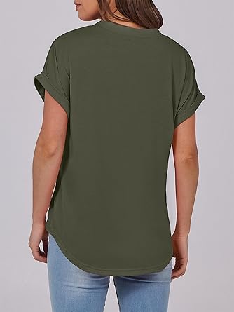 2025 Short Sleeve Henley Tops V Neck Blouses