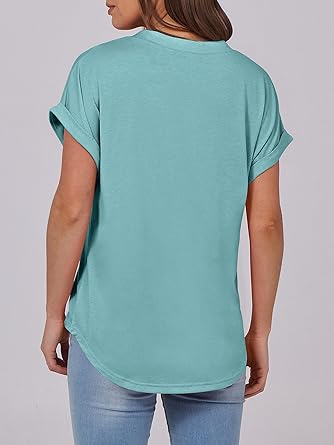 2025 Short Sleeve Henley Tops V Neck Blouses