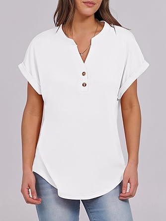 2025 Short Sleeve Henley Tops V Neck Blouses