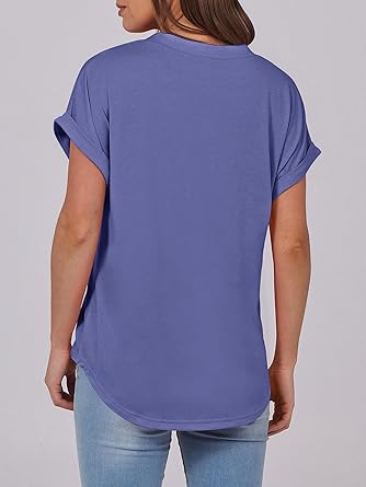 2025 Short Sleeve Henley Tops V Neck Blouses