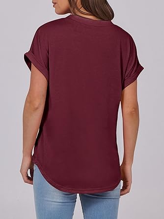 2025 Short Sleeve Henley Tops V Neck Blouses