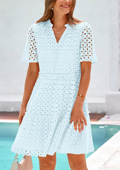 2025 V Neck Hollow Out Summer Dresses