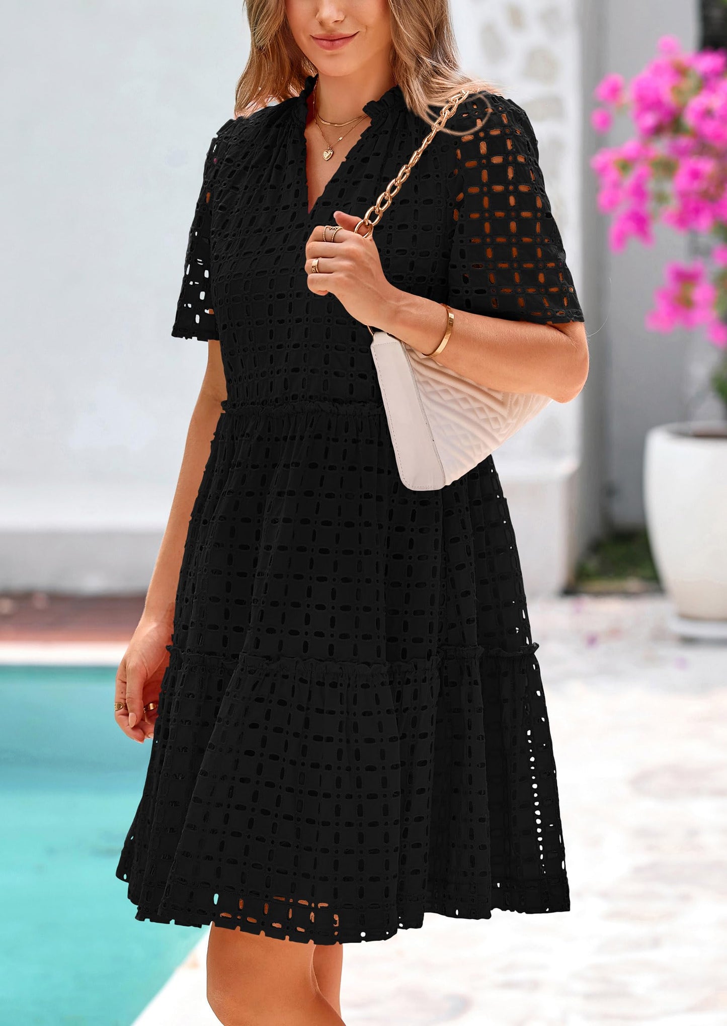 2025 V Neck Hollow Out Summer Dresses