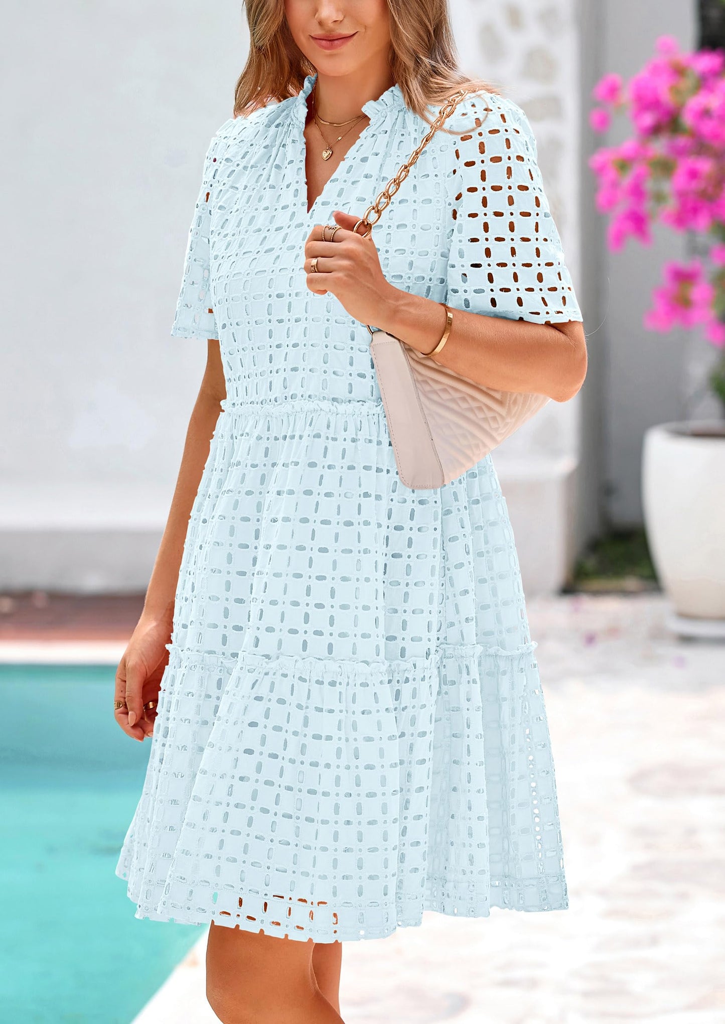 2025 V Neck Hollow Out Summer Dresses