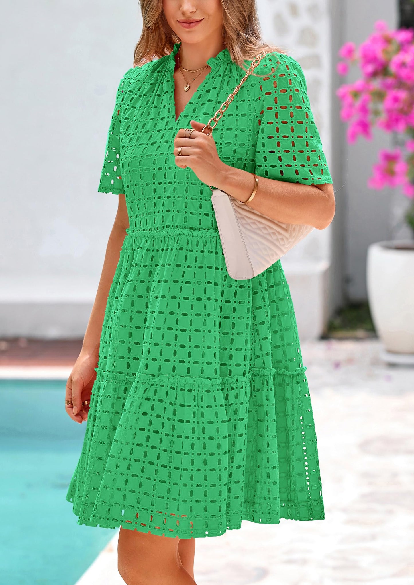 2025 V Neck Hollow Out Summer Dresses