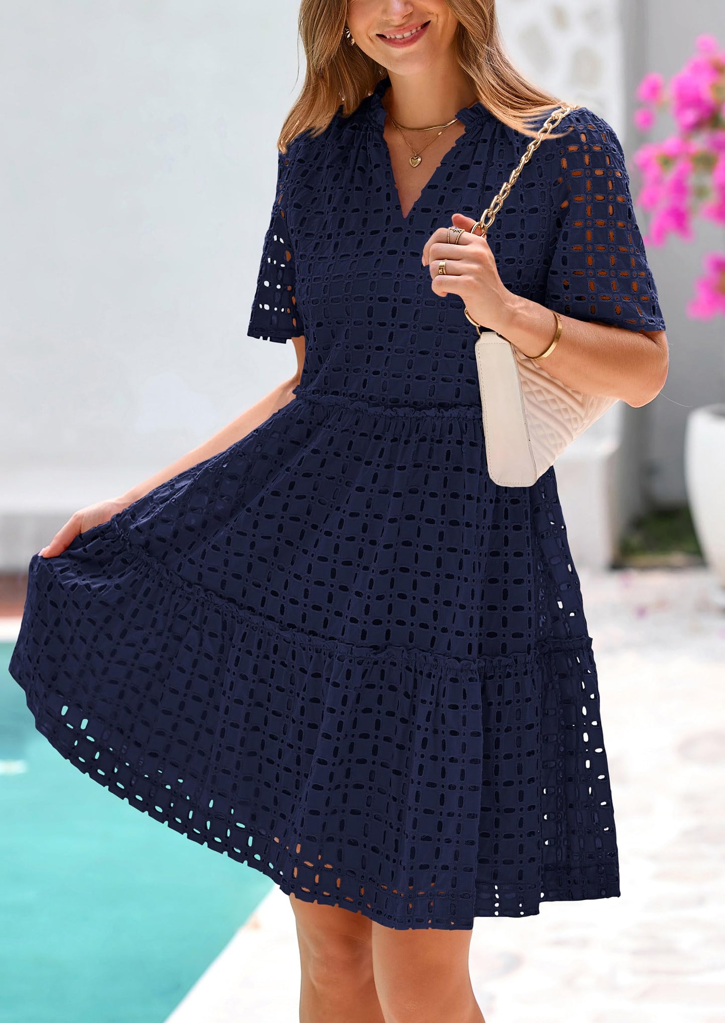 2025 V Neck Hollow Out Summer Dresses
