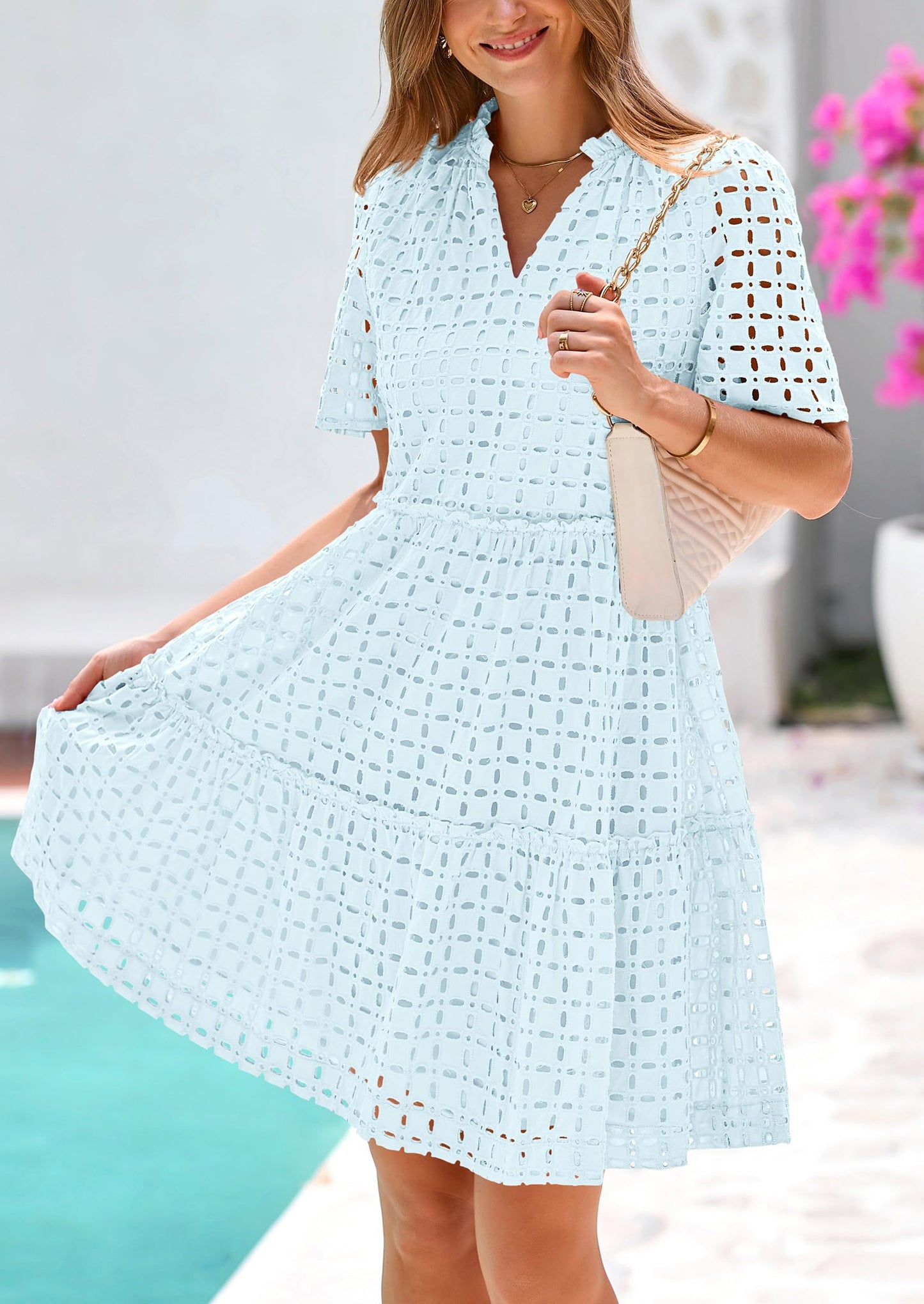 2025 V Neck Hollow Out Summer Dresses