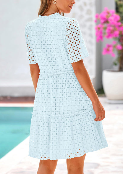 2025 V Neck Hollow Out Summer Dresses