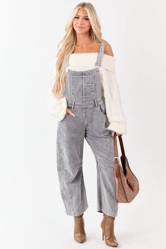 Lovelo Graphite Corduroy Straight Leg Overalls