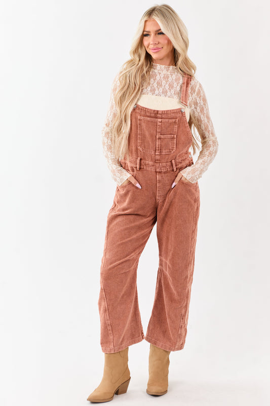 Lovelo Terracotta Corduroy Straight Leg Overalls