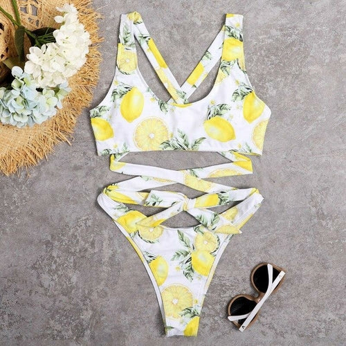 Lemon Halter Tie Bikini