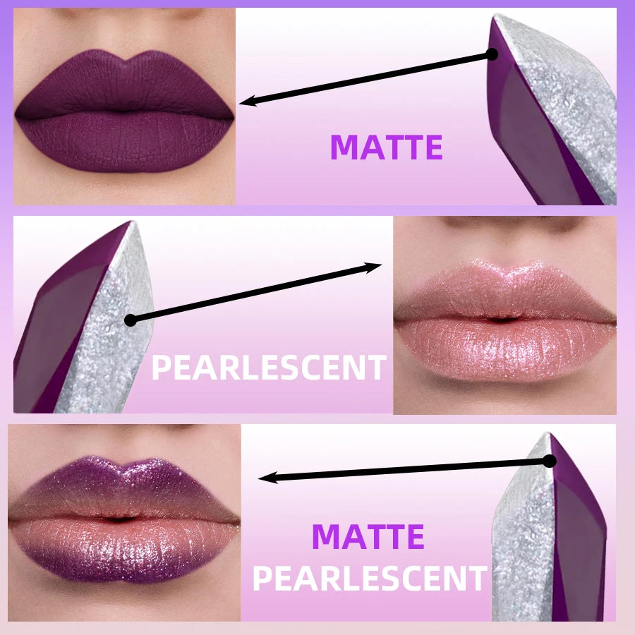 Purple Glitter Two-tone Lipstick Red Rose Moisturizing Lipsticks