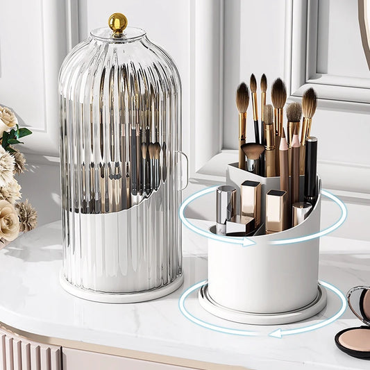 Cosmetic storage box rotary makeup brush