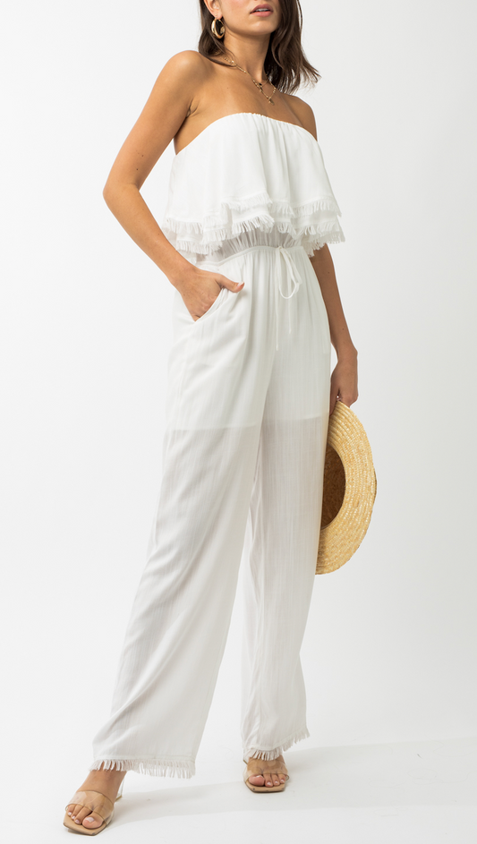 Frayed Hem Tube Top Jumpsuit