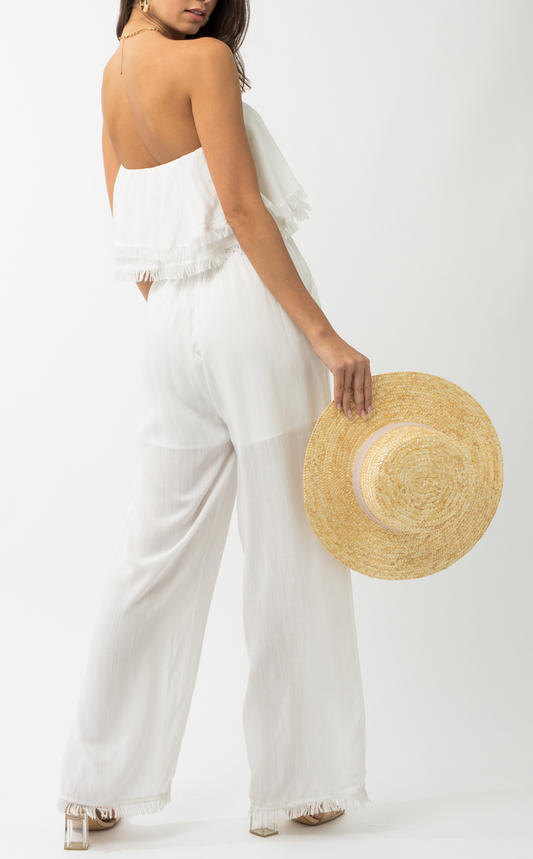 Frayed Hem Tube Top Jumpsuit