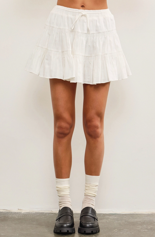 Banded Tie Waist Smocked Tiered Mini Skirt