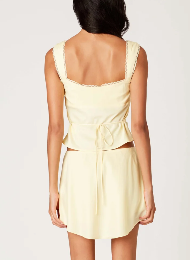 Sleeveless Lace Trim Tie Back Top