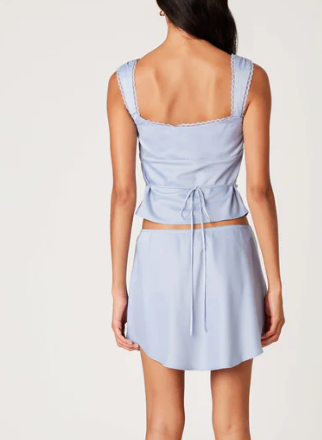 Sleeveless Lace Trim Tie Back Top