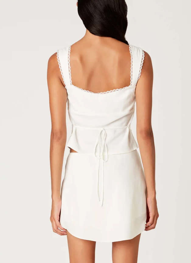 Sleeveless Lace Trim Tie Back Top