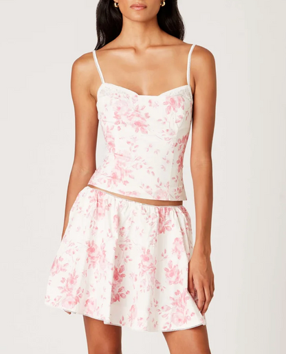 Sleeveless Floral Lace Trim Top
