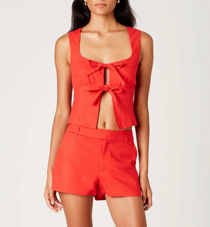 Double Tie Front Square Neck Top