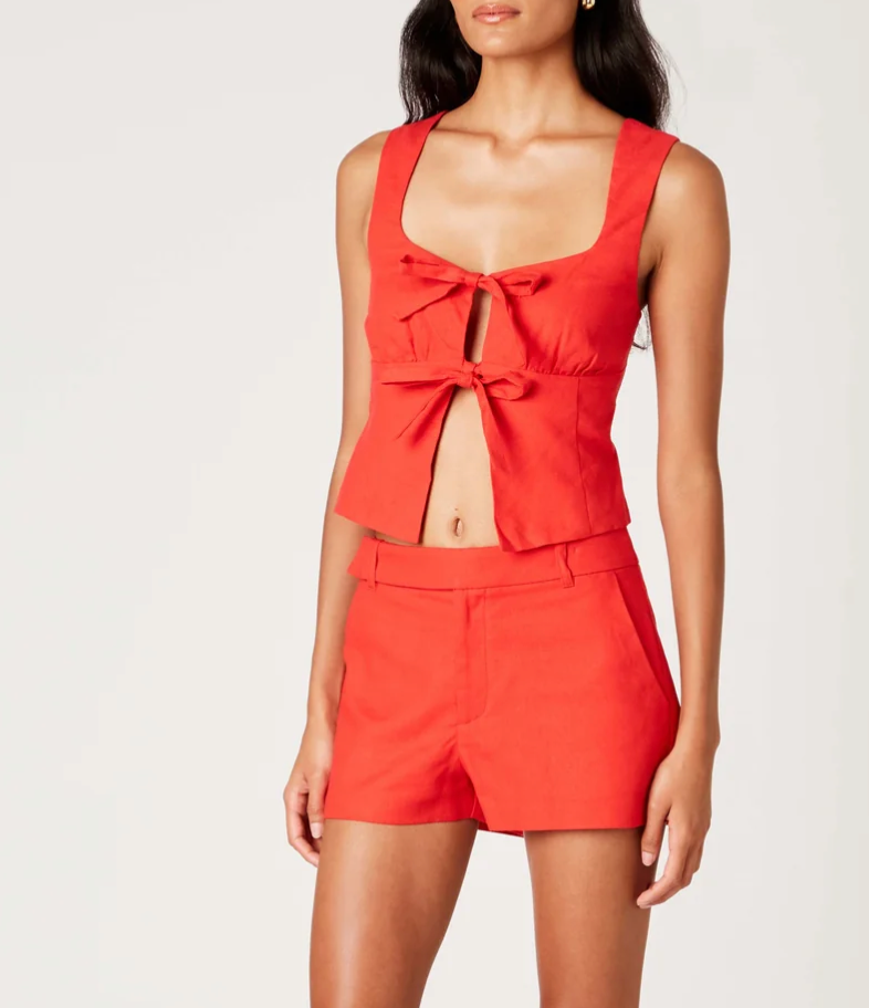 Double Tie Front Square Neck Top