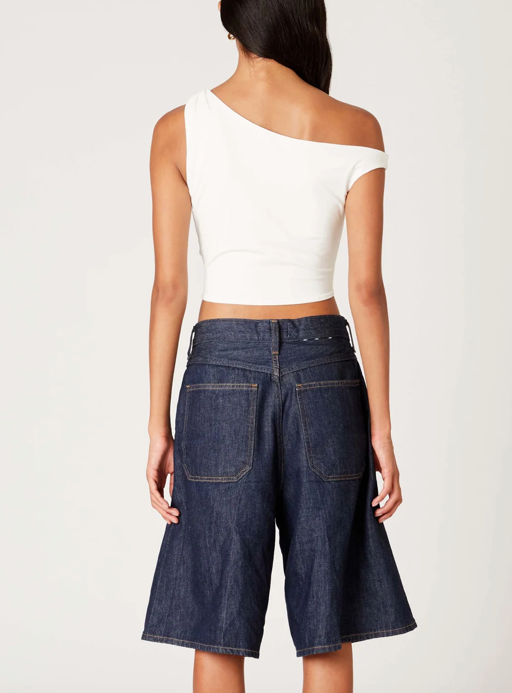 One Off Shoulder Side Ruched Diagonal Hem Top