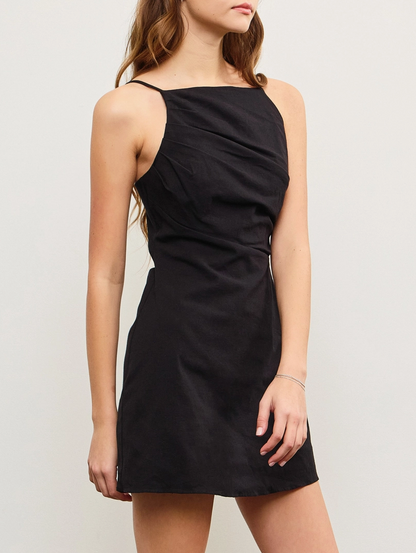 Sleeveless Gathered Asymmetric Mini Dress