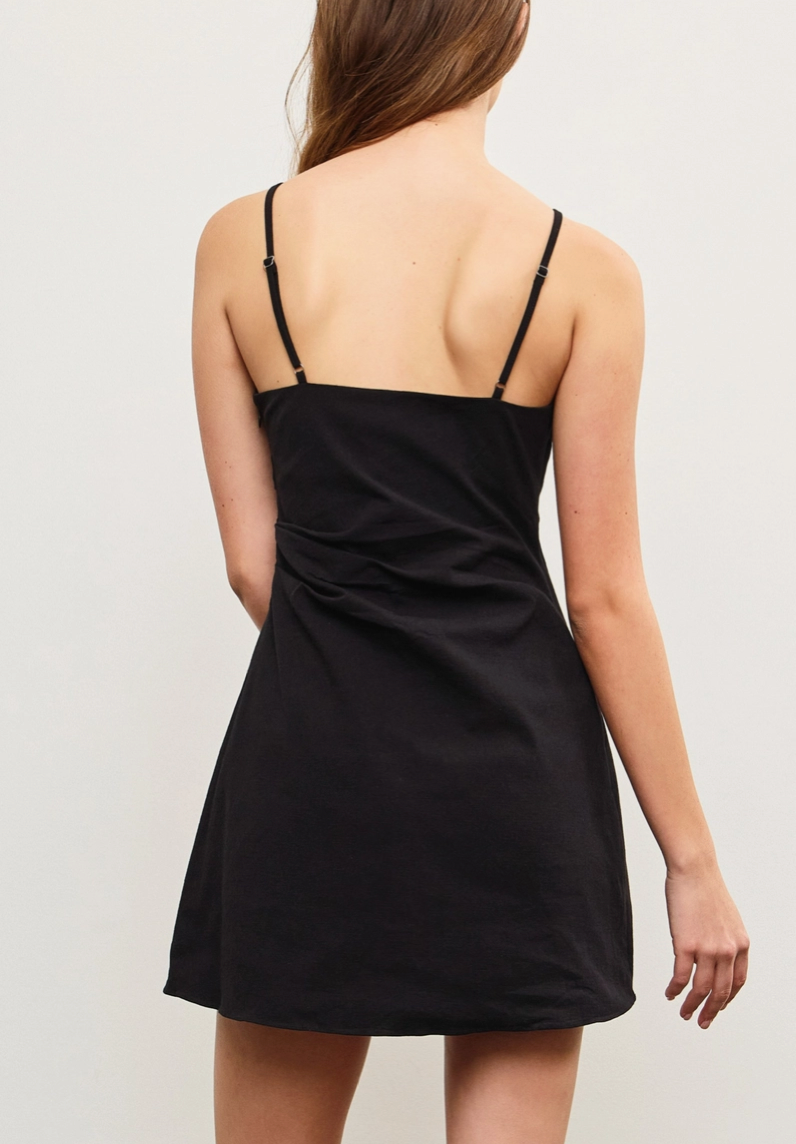 Sleeveless Gathered Asymmetric Mini Dress