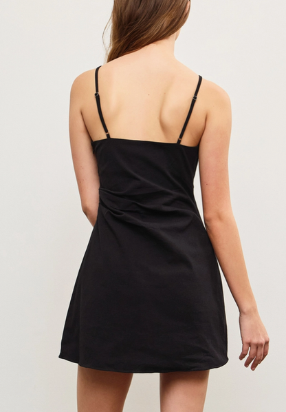 Sleeveless Gathered Asymmetric Mini Dress